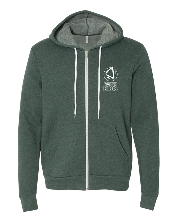 PokerBROS Classic Stacked Logo Full Zip - Heather Forest Green